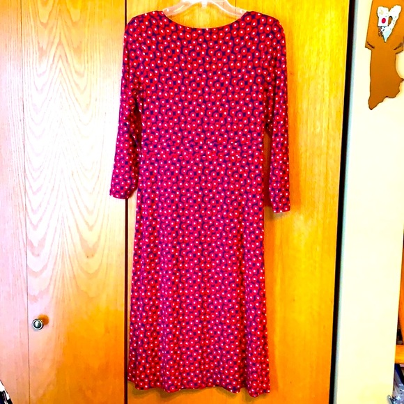 Boden size 6 viscose stretchy red navy ivory print comfort scoop neck dress - Picture 4 of 6